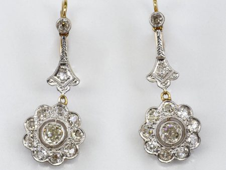 Edwardian Diamond Cluster Earrings | 2.34ctw | Sale