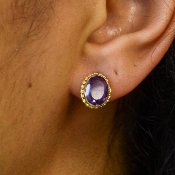 Mid Century Amethyst Stud Earrings | 3.30ctw | Discount