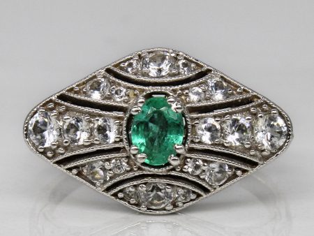 White Sapphire & Emerald Art Deco Inspired Ring | 0.56ctw, 0.20ct | SZ 8.75 | Online