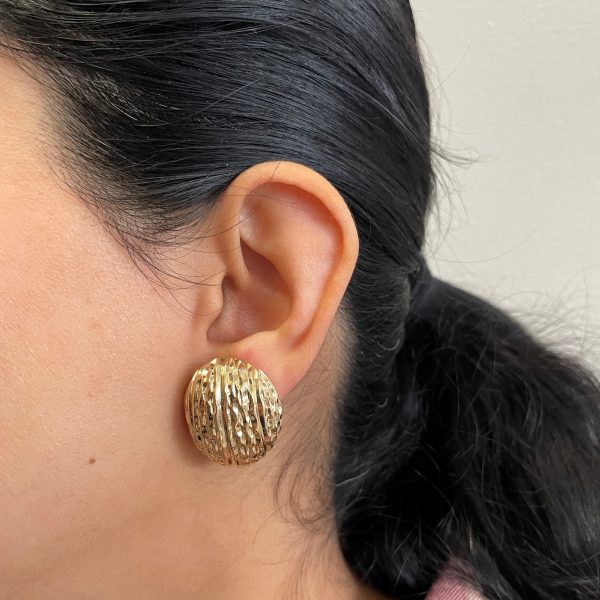 Textured Yellow Gold Dome Earrings | Cheap