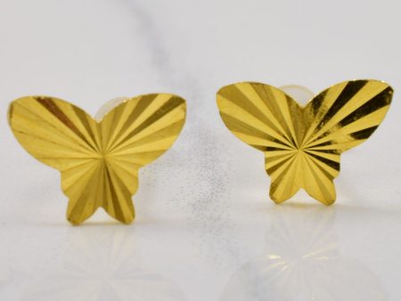 24k Yellow Gold Butterfly Stud Earrings | Discount