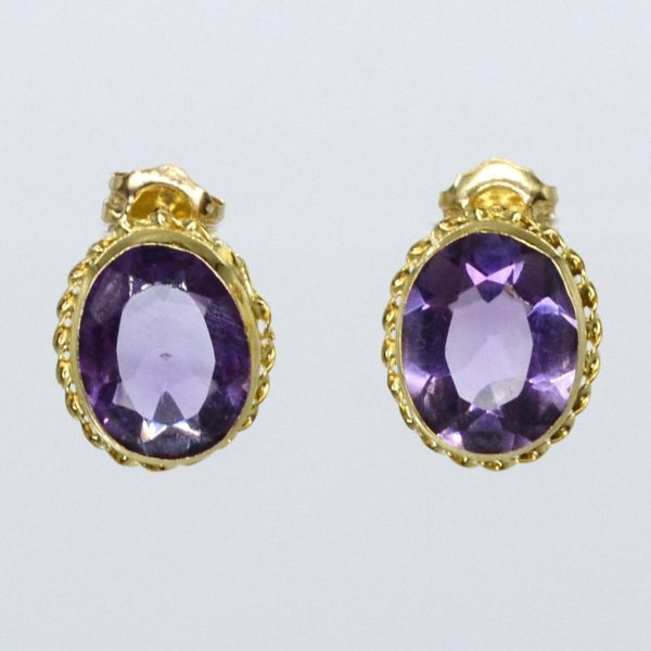 Mid Century Amethyst Stud Earrings | 3.30ctw | Discount