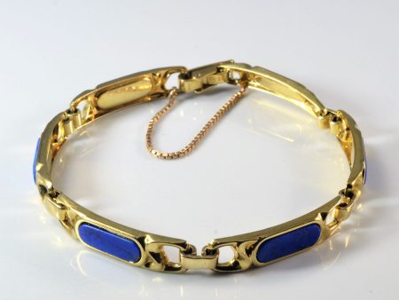 Bezel Set Lapis Inlay Gold Chain Bracelet | 4.50ctw | 7.5  | For Cheap