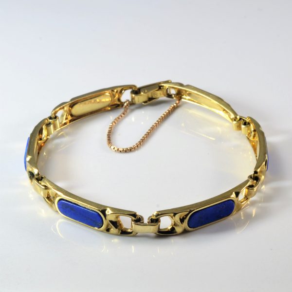 Bezel Set Lapis Inlay Gold Chain Bracelet | 4.50ctw | 7.5  | For Cheap