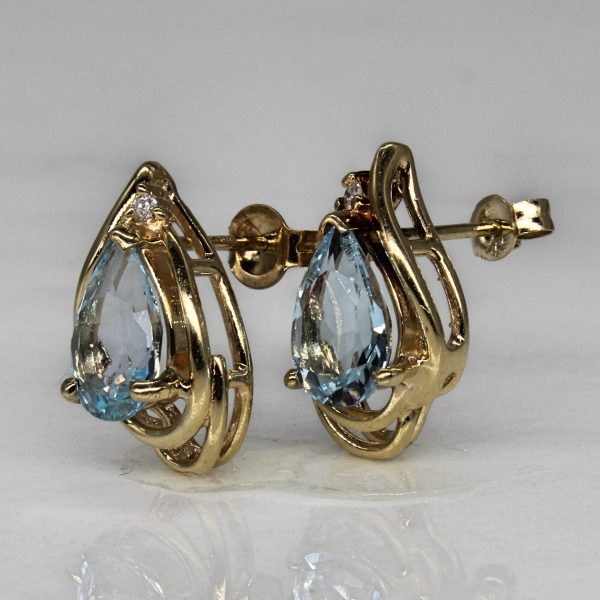 Blue Topaz & Diamond Stud Earrings | 2.00ctw, 0.02ctw | Online Hot Sale