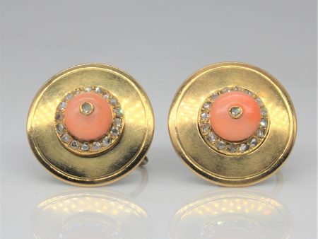 1920s Coral & Diamond Button Earrings | 2.00ctw, 0.24ctw | Supply