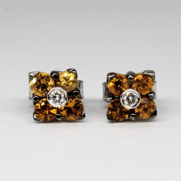 Yellow Sapphire & Diamond Stud Earrings | 0.40ctw, 0.03ctw | on Sale