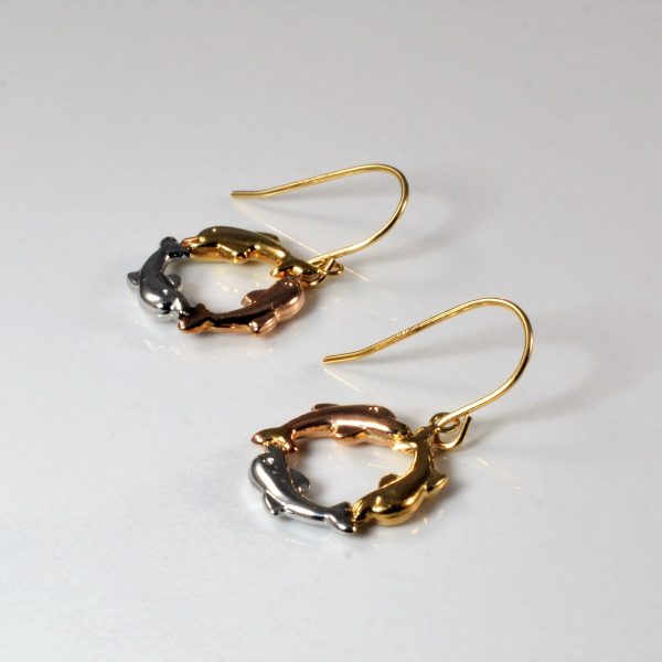 Tri Tone Dolphin Circle Earrings | Sale