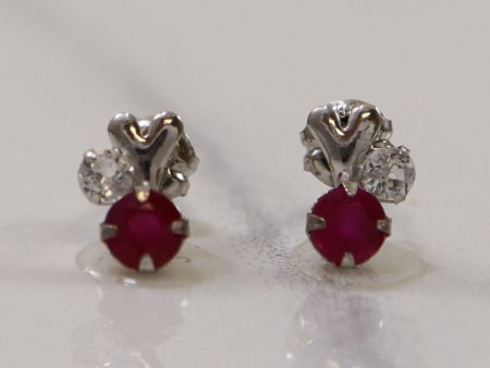 White Sapphire & Ruby Platinum Stud Earrings | 0.30ctw | Hot on Sale