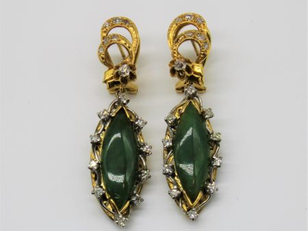 Early 1900s Jade & Diamond Drop Earrings | 4.40ct, 0.40ctw | Fashion