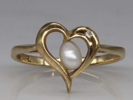 Pearl & Diamond Heart Ring | 0.01ct | SZ 5.75 | Online