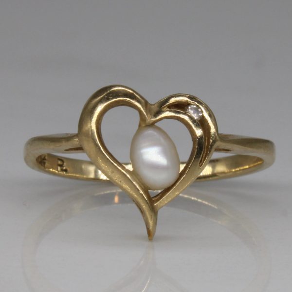 Pearl & Diamond Heart Ring | 0.01ct | SZ 5.75 | Online