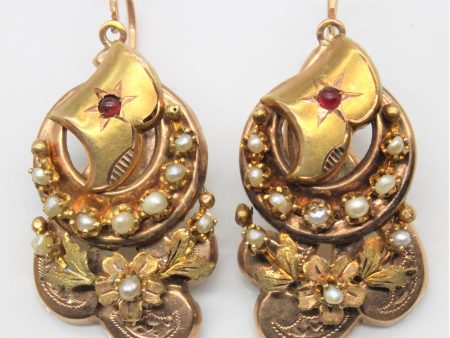 Victorian Seed Pearl & Red Glass Earrings | Online Hot Sale