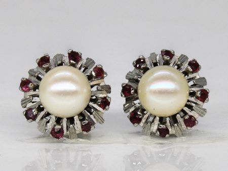 Pearl & Ruby Earrings | 0.16ctw | Online Sale