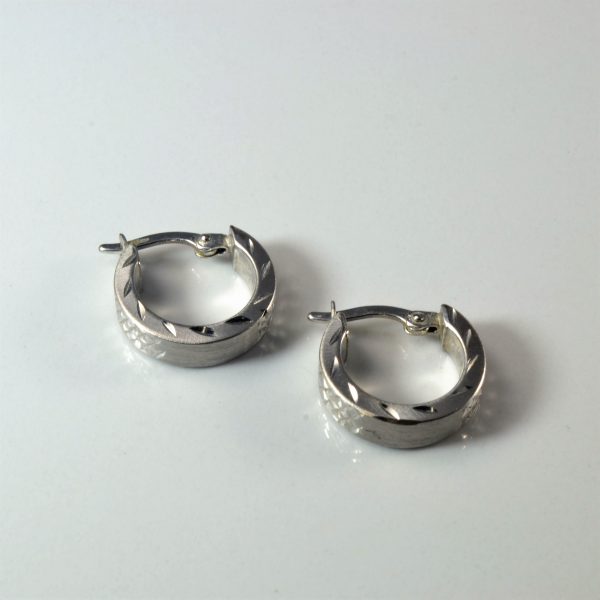 White Gold Textured Huggie Earrings | Fashion