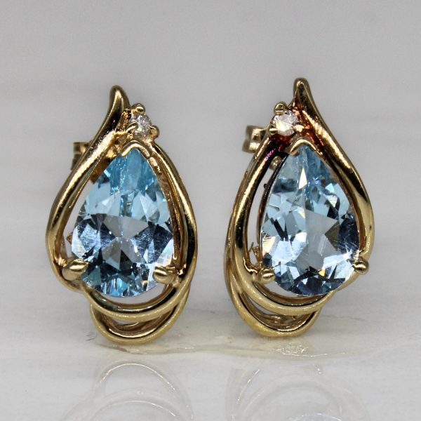 Blue Topaz & Diamond Stud Earrings | 2.00ctw, 0.02ctw | Online Hot Sale