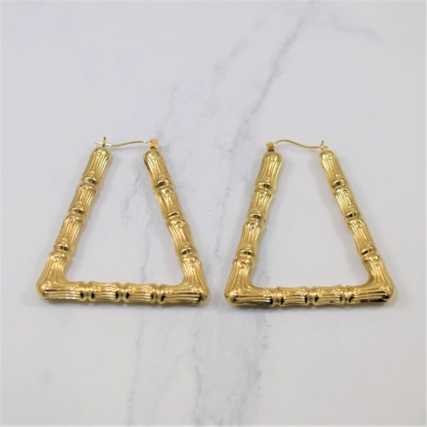 Triangular Bamboo Textured Gold Earrings | For Discount