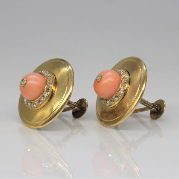 1920s Coral & Diamond Button Earrings | 2.00ctw, 0.24ctw | Supply