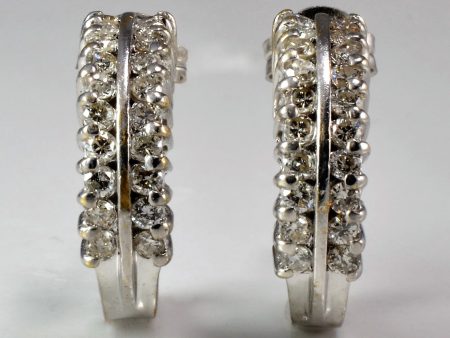 Double Row Diamond Half Hoop Earrings | 0.40 ctw | Discount