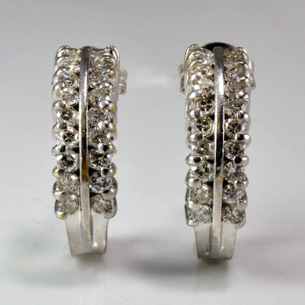 Double Row Diamond Half Hoop Earrings | 0.40 ctw | Discount