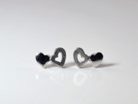 Platinum Double Heart Stud Earrings | Online now