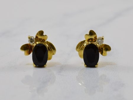 Black Sapphire & Diamond Stud Earrings | 1.30ctw, 0.04ctw | For Sale