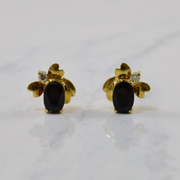 Black Sapphire & Diamond Stud Earrings | 1.30ctw, 0.04ctw | For Sale