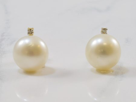 Pearl & Diamond Earrings | 12.00ctw, 0.01ctw | Online Sale