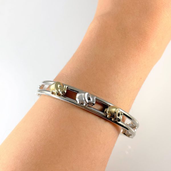 Two Tone Lucky Sliding Elephant Bracelet | 8  | For Sale