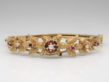 Ruby & Seed Pearl Leaf Bracelet | 0.36ctw | 6  | Online