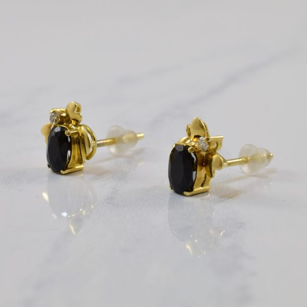 Black Sapphire & Diamond Stud Earrings | 1.30ctw, 0.04ctw | For Sale